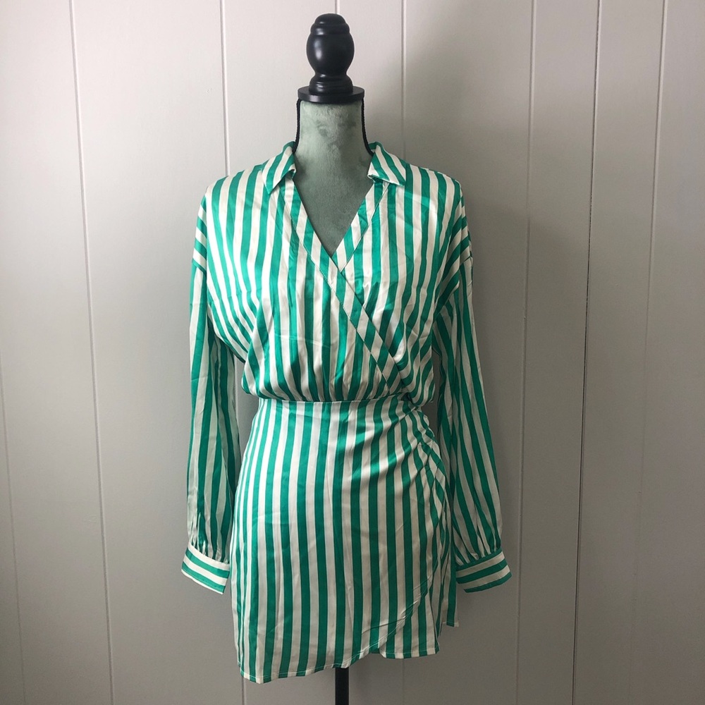 Women’s Green White Striped Combo Fashion Nova Satin Romper Skort